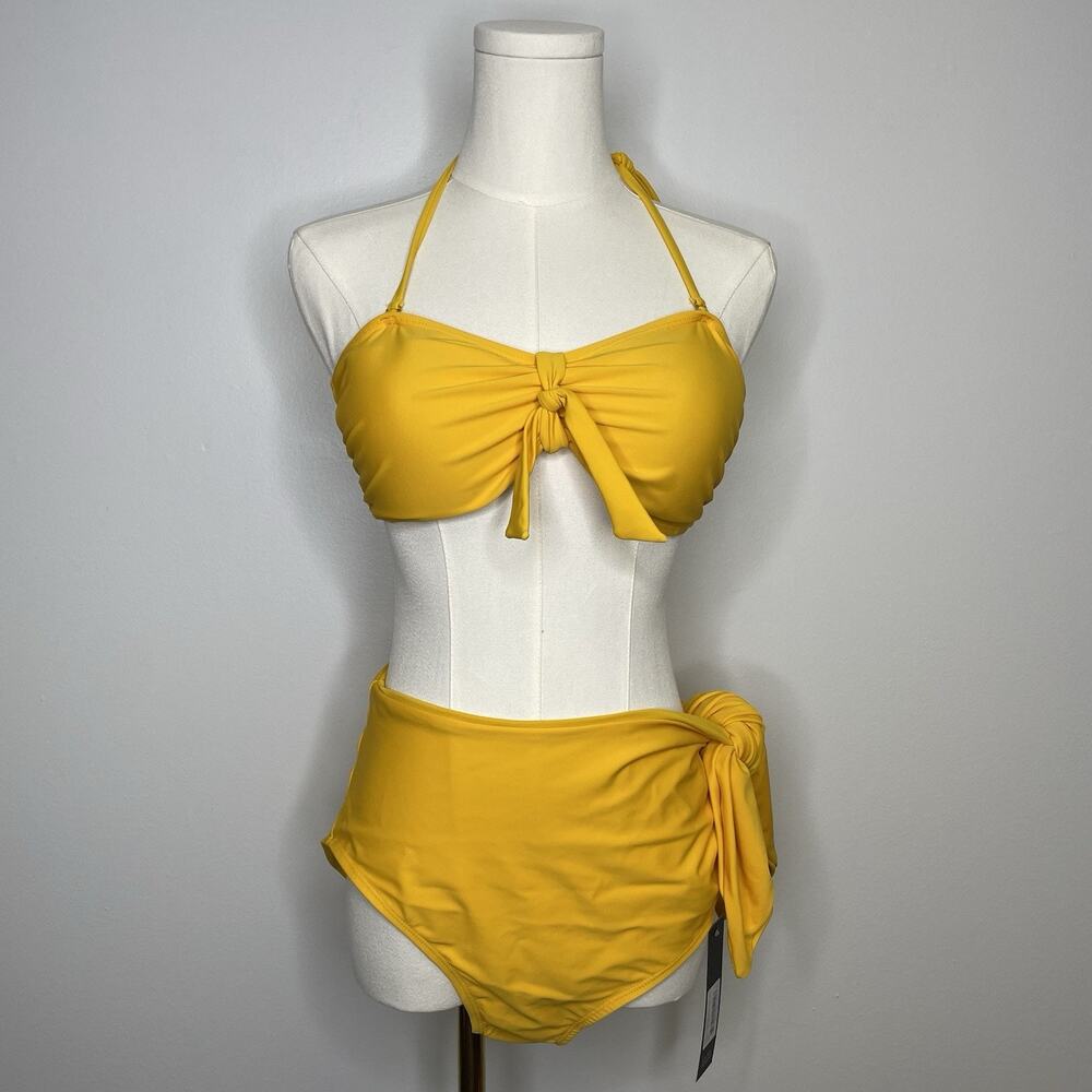 Nicole Miller New York 2 Piece Bandeau with Tie Yellow Bikini Size L - NWT!